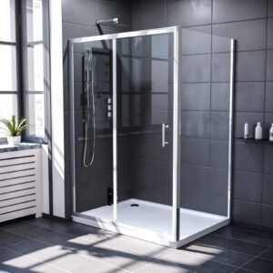 Manga 1400 x 760mm Shower Enclosure Sliding Door & Glass Side Panel Chrome
