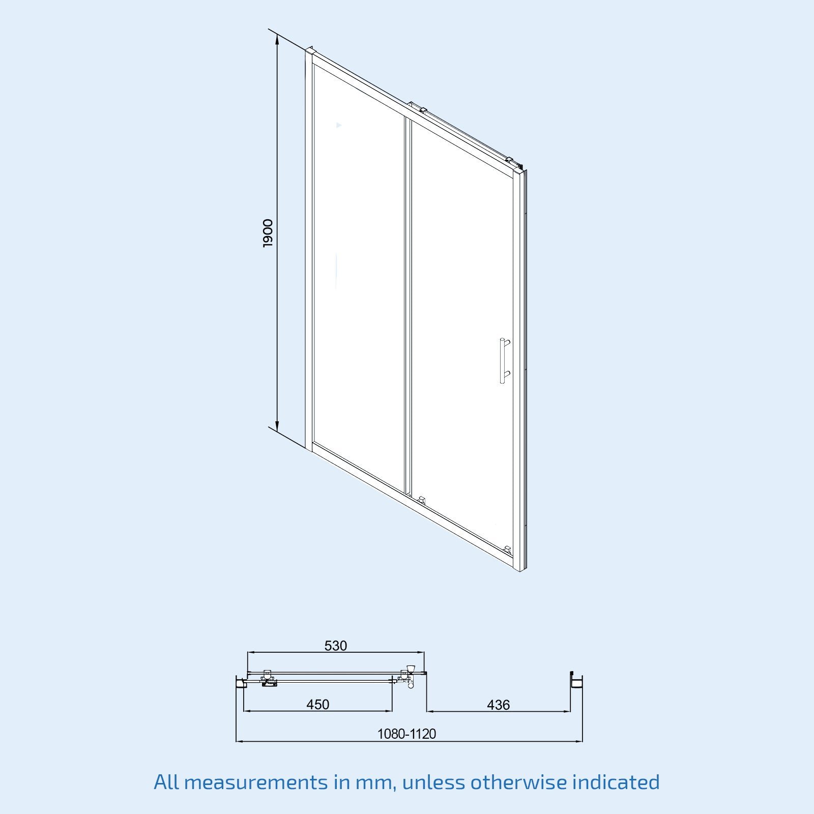 Saga Frameless 1100mm Sliding Door. Side Panel 800mm Enclosure & Tray - Image 9
