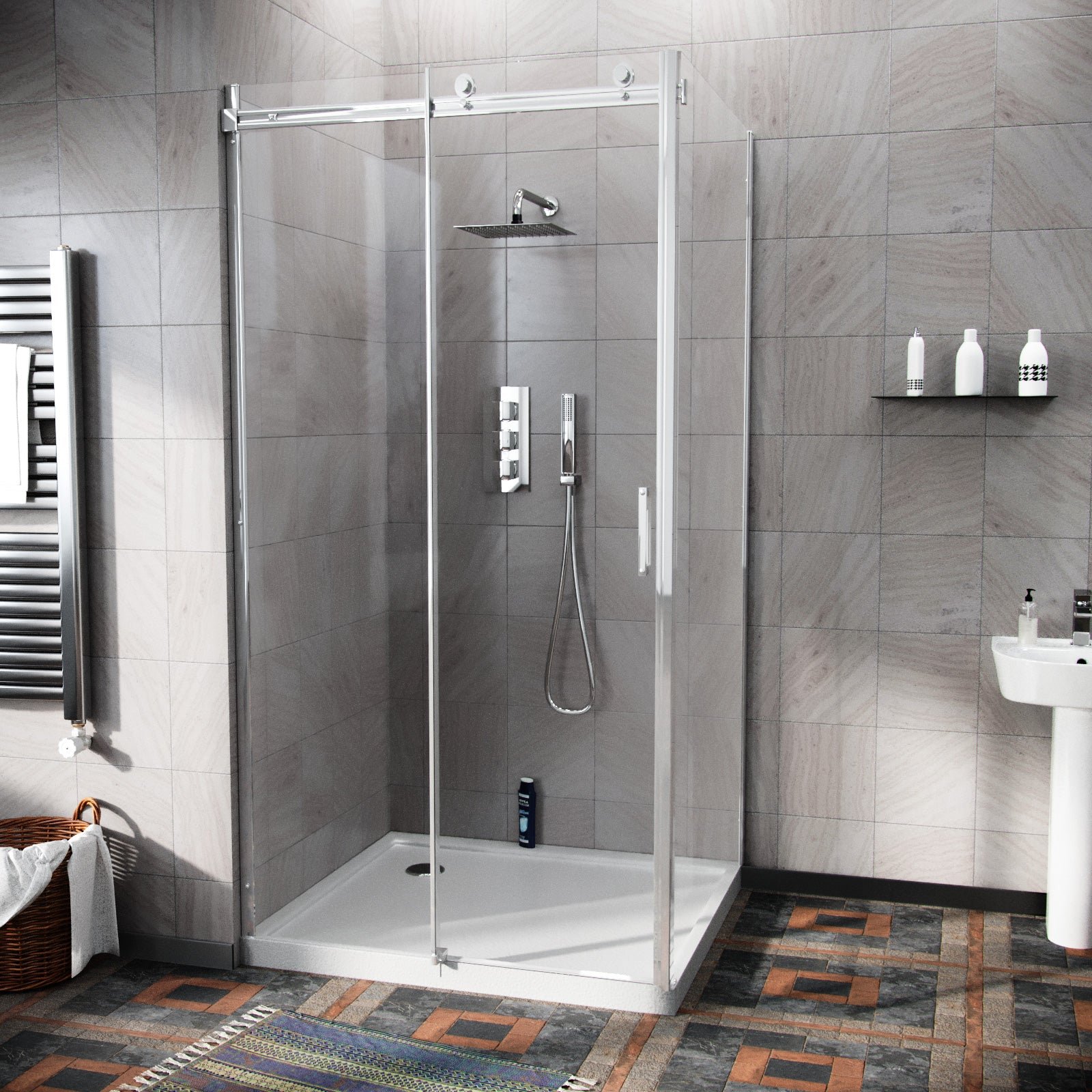 Saga Frameless Sliding Door 1200mm & Side Panel 800mm Shower Enclosure - Image 2