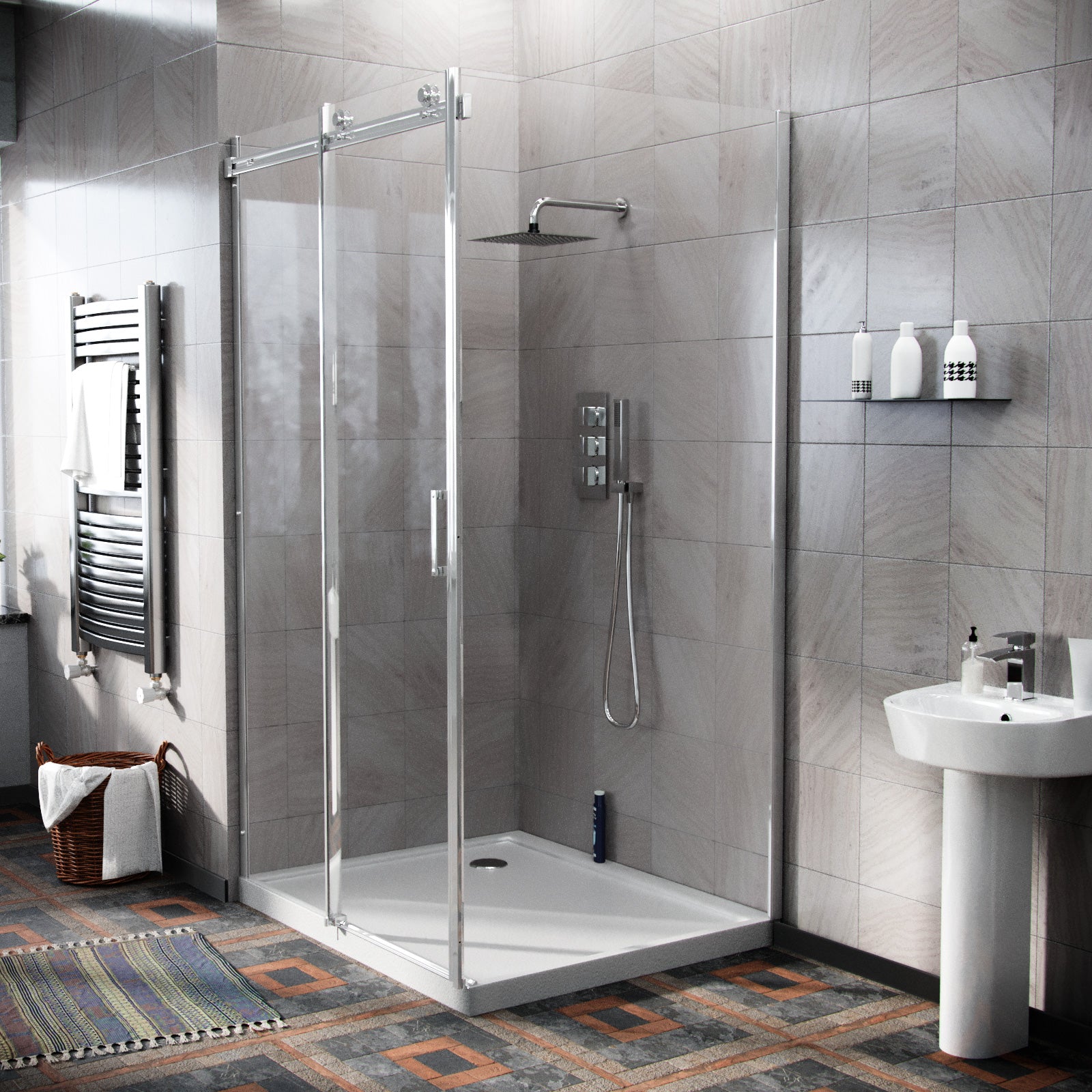 Saga Frameless 1100mm Sliding Door. Side Panel 900mm Enclosure & Tray - Image 3