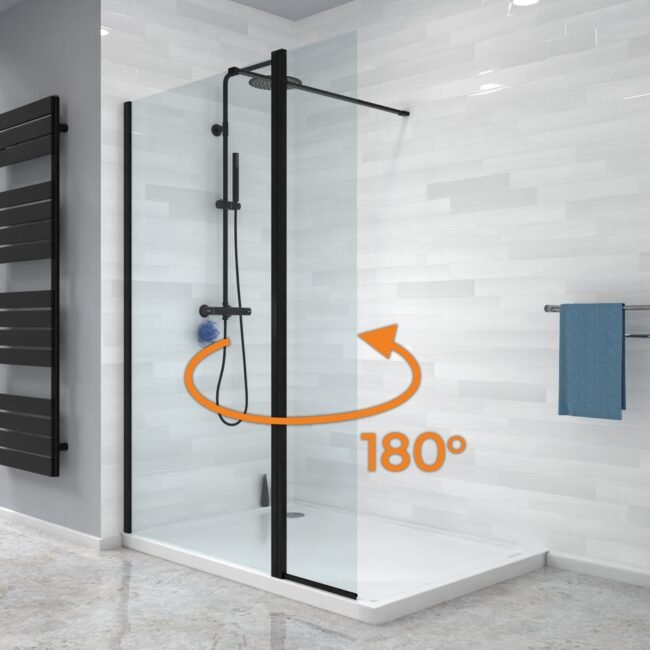 Magna Black 1000mm Shower 8mm Tempered Glass Screen With 30omm Flipper Panel - Image 7