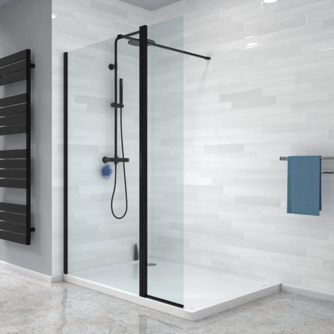 Magna Black 1000mm Shower 8mm Tempered Glass Screen With 30omm Flipper Panel - Image 3
