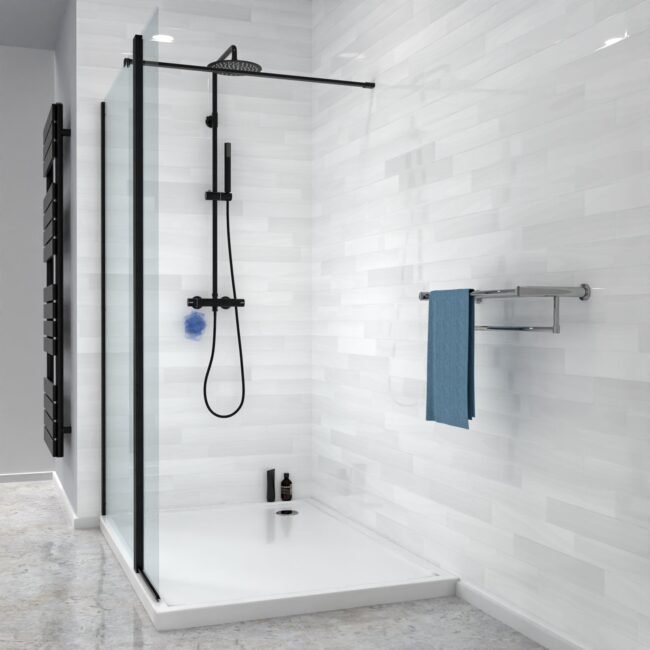 Magna Black 1000mm Shower 8mm Tempered Glass Screen With 30omm Flipper Panel - Image 4