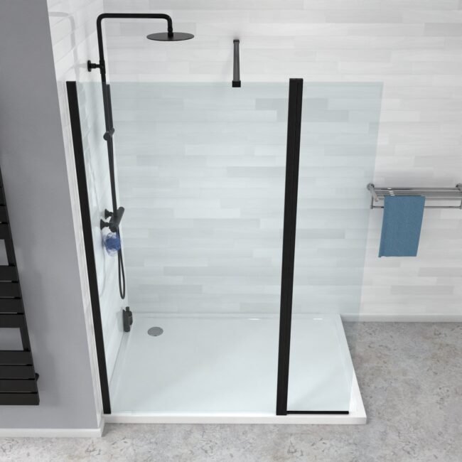 Magna Black 1000mm Shower 8mm Tempered Glass Screen With 30omm Flipper Panel - Image 5