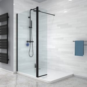 Magna Black 1000mm Shower 8mm Tempered Glass Screen With 30omm Flipper Panel