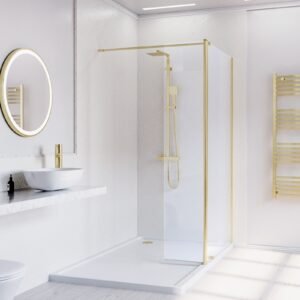 Brushed Brass 1000mm Screen 8mm Tempered Glass With 300mm Flipper Panel