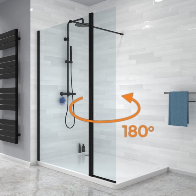 Magna Black Wet Room 1200 Shower 8mm Tempered Glass Screen with 300mm Flipper Panel - Image 8