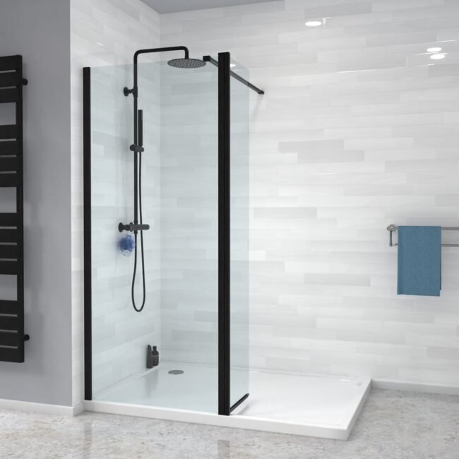 Magna Black Wet Room 1200 Shower 8mm Tempered Glass Screen with 300mm Flipper Panel - Image 7
