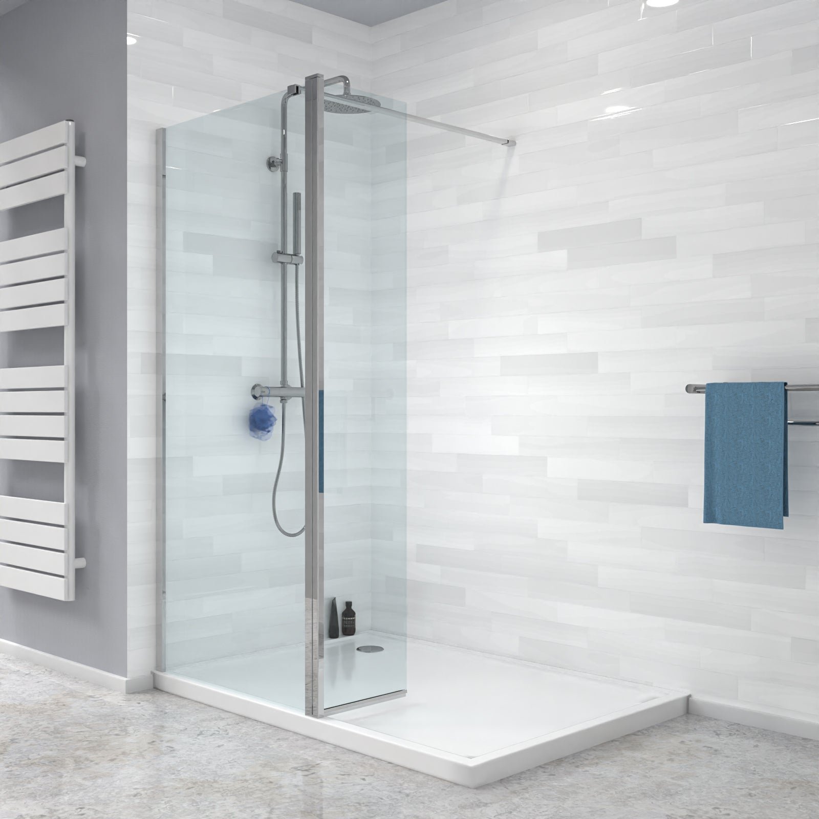Magna Wet Room 700mm Shower 8mm Tempered Glass Screen with 300mm Return Panel