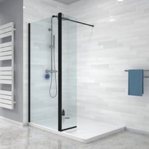 Magna Black 800mm Shower 8mm Tempered Glass Screen With 30omm Flipper Panel