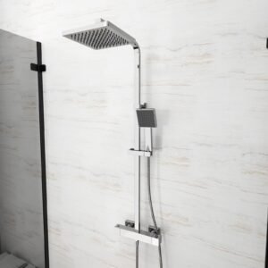 Solid Brass Thermostatic Shower Mixer Chrome With Slide Rail Kit Square