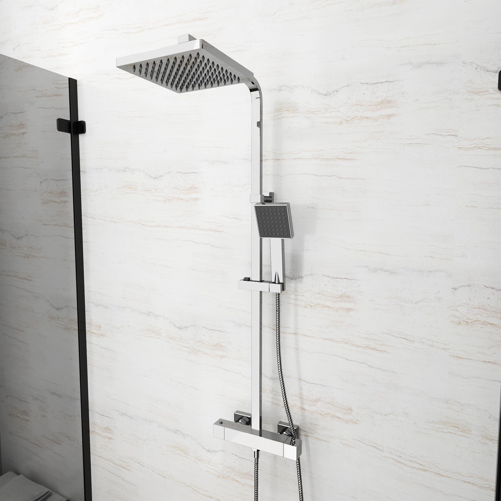 Solid Brass Thermostatic Shower Mixer Chrome With Slide Rail Kit Square