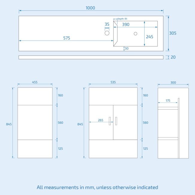 James 1000 Freestanding Grey Slimline Vanity. Basin WC Unit BTW Rimless Toilet - Image 7