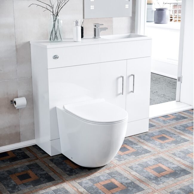 James 1000 Freestanding White Slimline Vanity Basin WC Unit BTW Toilet