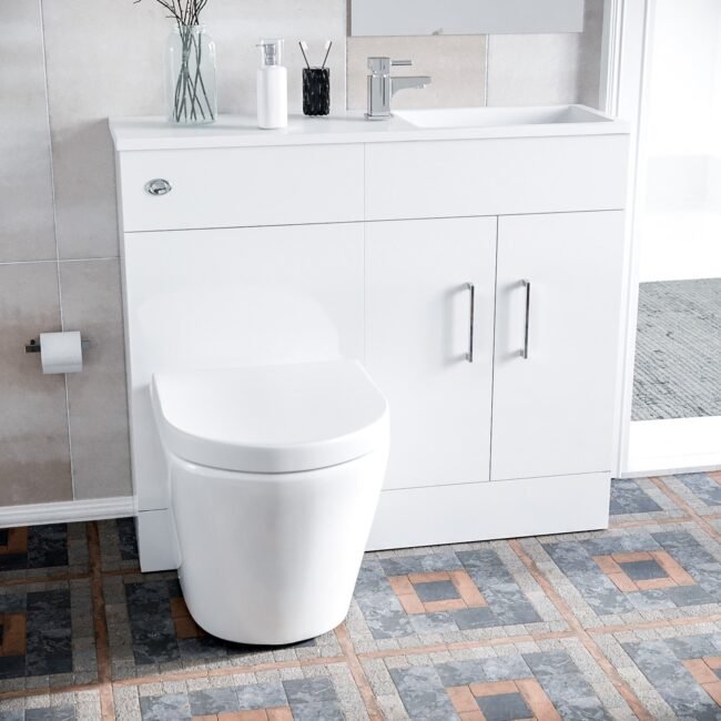 James 1000mm White Slimline Vanity with Basin WC Unit and Rimless Toilet - Image 3