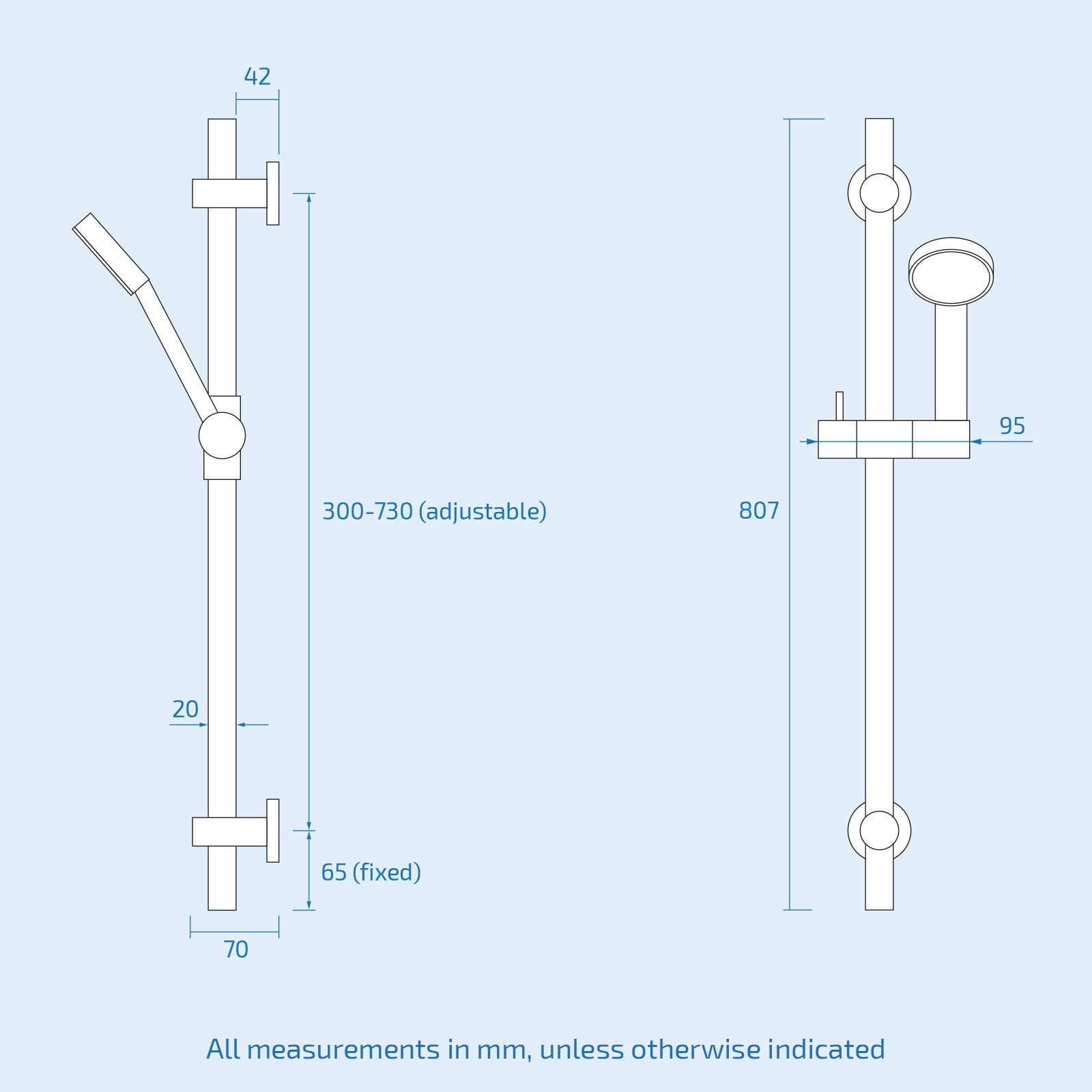Modern Black Matte 3 Mode Round ABS Shower Handset & Brass Slider Rail Kit - Image 6