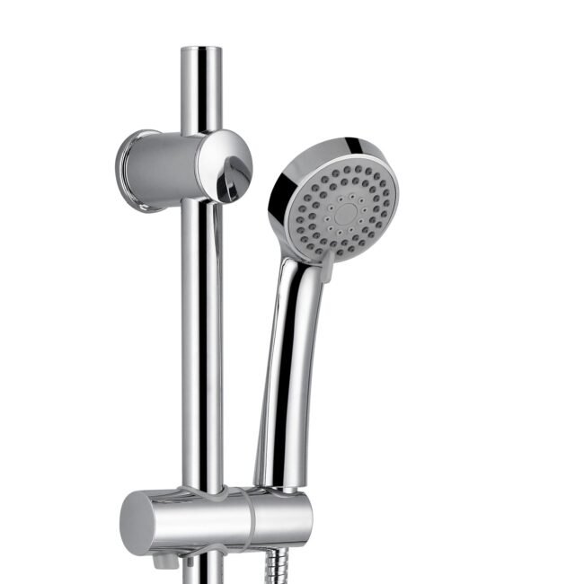 Round Chrome Concealed Shower Mixer Valve. Slider Rail Kit with Handset & Elbow - Image 6