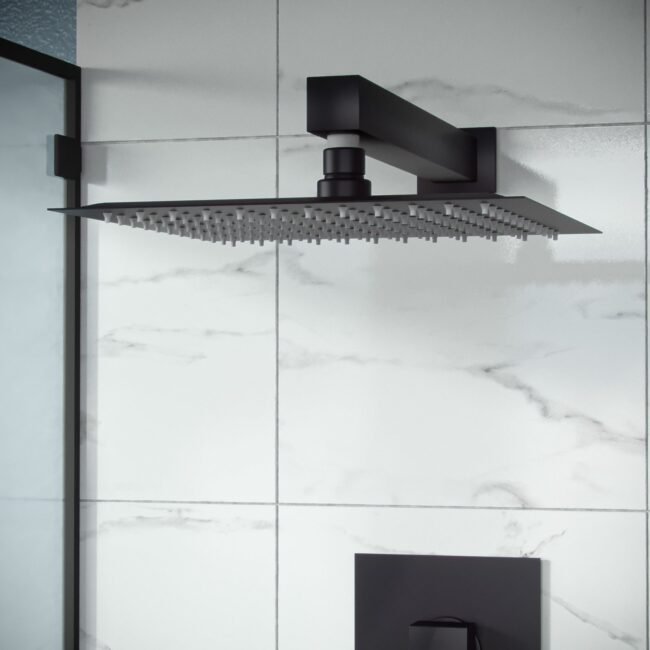 Rennes Concealed Thermostatic Overhead 250mm Square Rainfall Shower Mixer Set Matte Black - Image 2