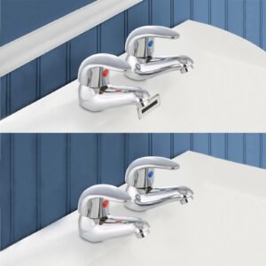 Studio Modern Set Of Chrome Twin Basin Mixer Taps & Twin Bath Filler Taps