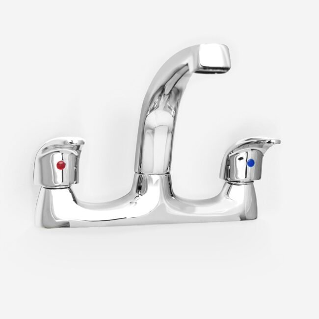 Contemporary Chrome Kitchen Sink Dual Lever Mono Mixer Tap With 360 Swivel Spout - Image 2