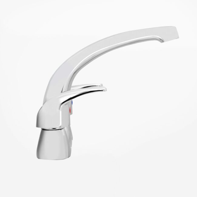 Contemporary Chrome Kitchen Sink Dual Lever Mono Mixer Tap With 360 Swivel Spout - Image 3