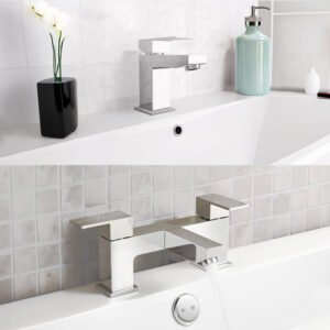 Brayton Contemporary Set of Basin Mixer Tap & Bath Filler & Waste