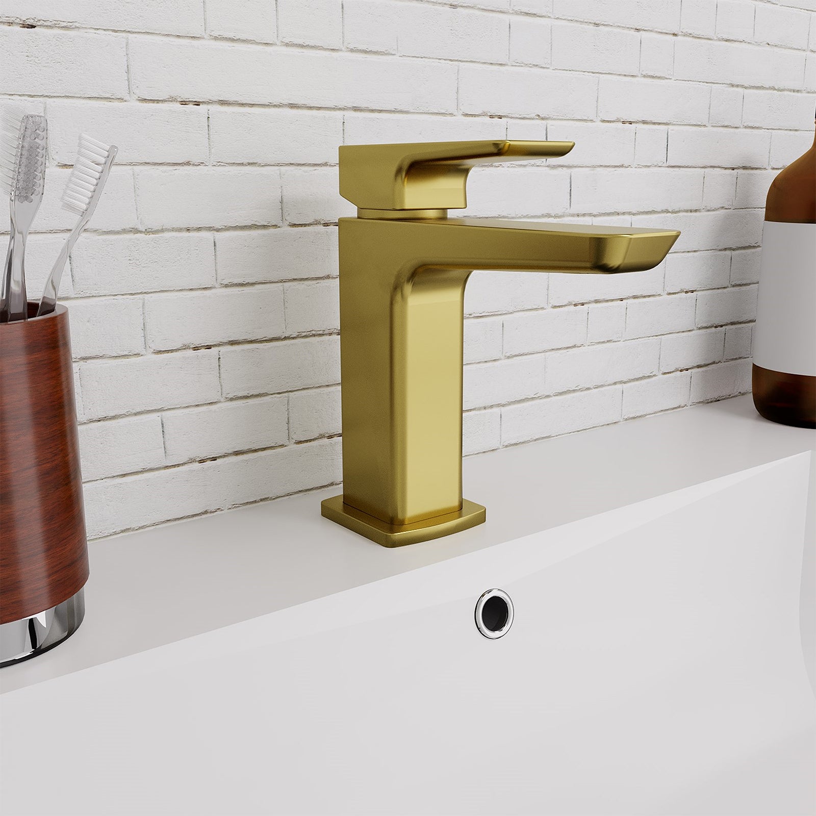 Astra Brushed Brass Square Basin Mono Mixer Tap - Image 3