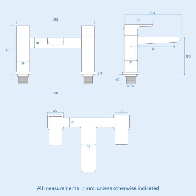 Astra  Square Gold Brushed Brass Bathroom Square Deck Mounted Bath Filler Tap - Image 8