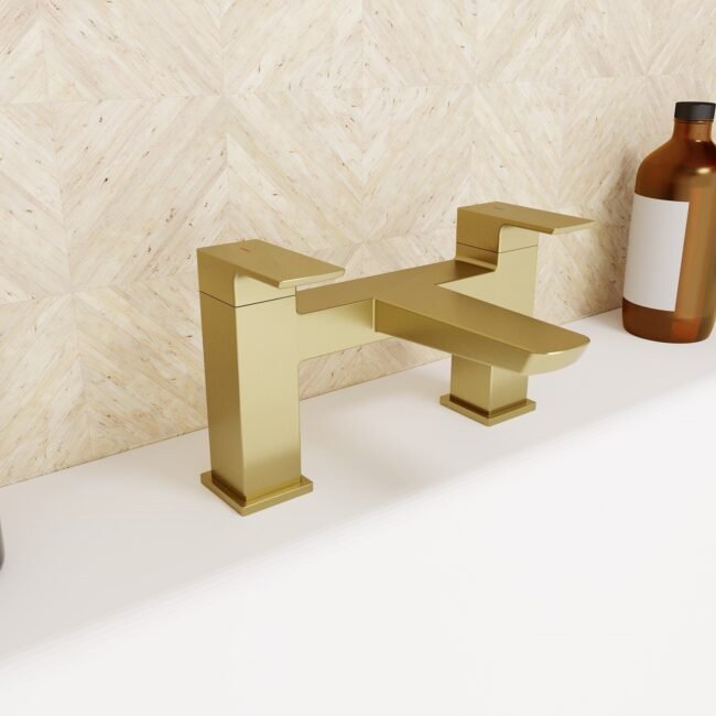 Astra  Square Gold Brushed Brass Bathroom Square Deck Mounted Bath Filler Tap - Image 2