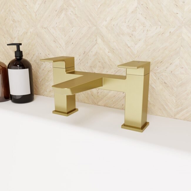 Astra  Square Gold Brushed Brass Bathroom Square Deck Mounted Bath Filler Tap - Image 3