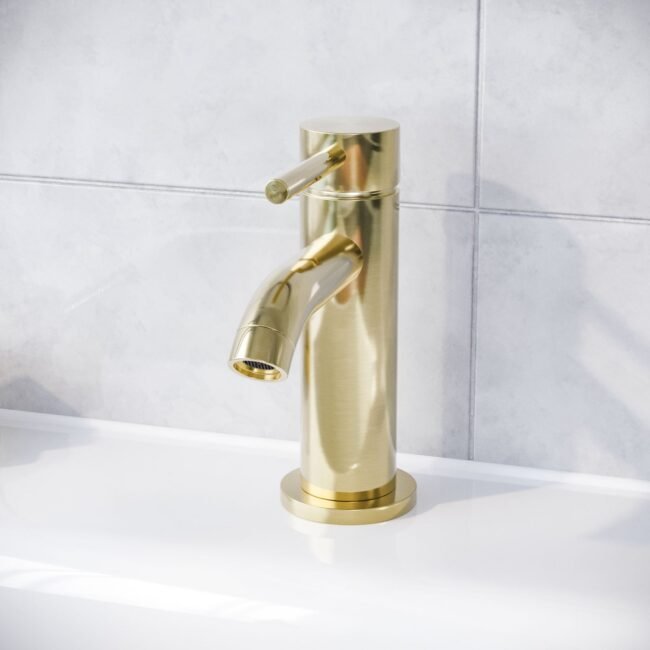 Brushed Brass Cloakroom Round Basin Mono Mixer Tap - Image 4