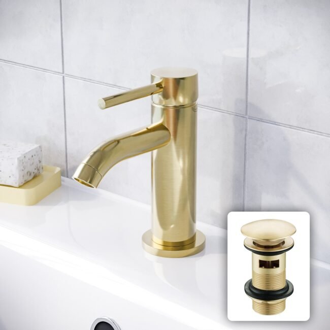 Brushed Brass Cloakroom Round Basin Mono Mixer Tap - Image 7