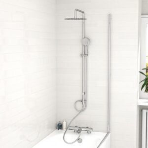 Chrome Modern Exposed Bath Shower Mixer Tap Kit Set & Handheld Shower
