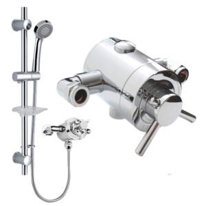 Emso Round Exposed Chrome Thermostatic Shower Valve. Slider Rail & Handset Kit