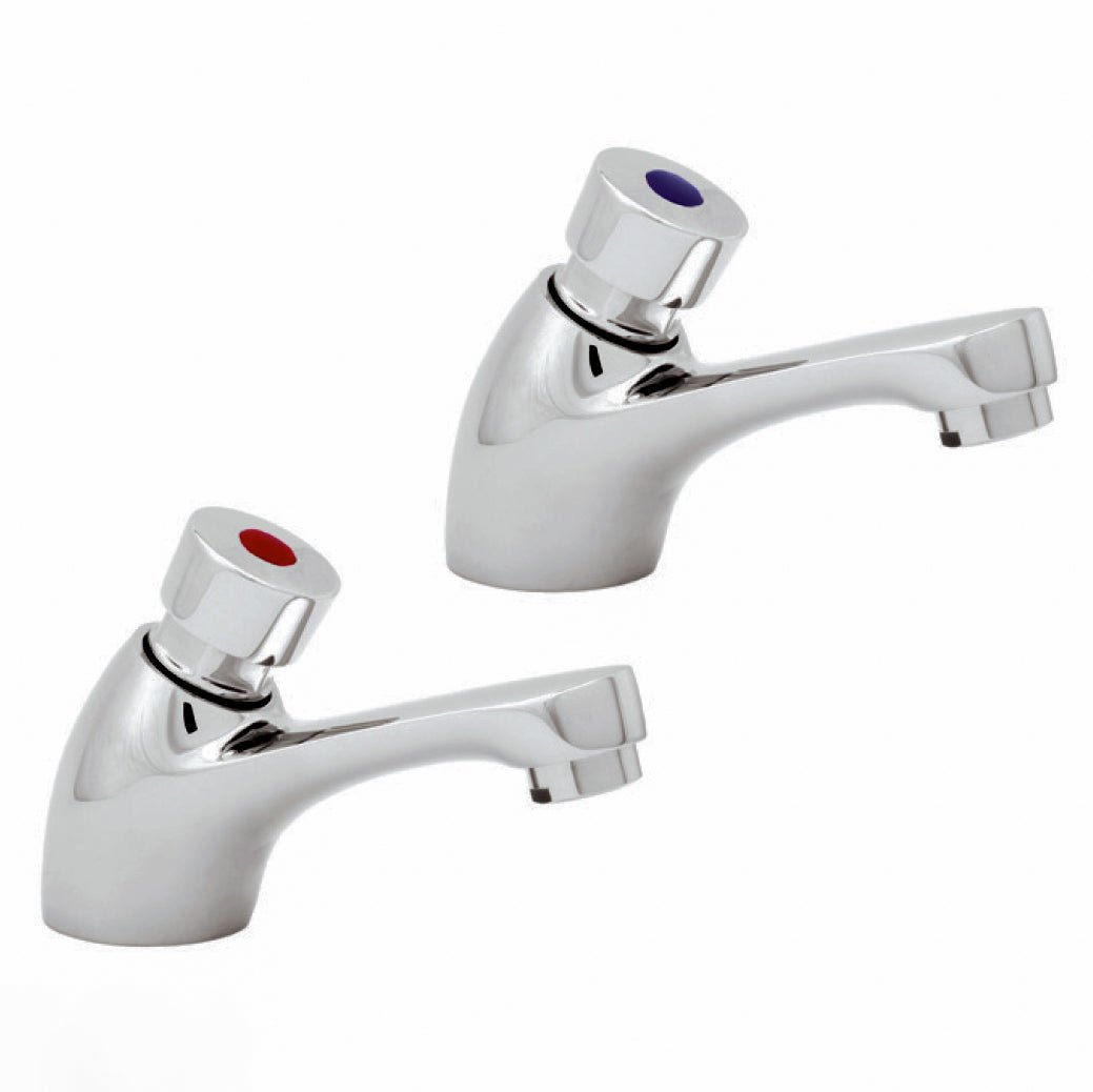Modern Twin Hot And Cold Bathroom Non Concussive Basin Taps Chrome - Image 2