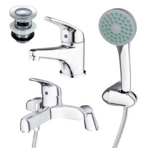 Studio Contemporary Set Of Basin Mono Mixer Tap & Bath Shower Mixer Taps & Waste
