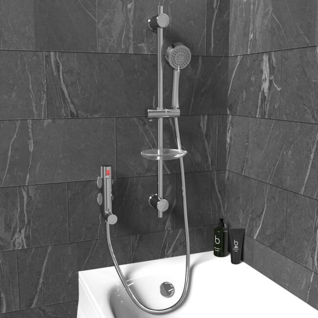 Vertical Thermostatic Shower Mixer Valve & Slider Rail. Handset & Hose Set - Image 2