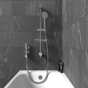 Vertical Thermostatic Shower Mixer Valve & Slider Rail. Handset & Hose Set