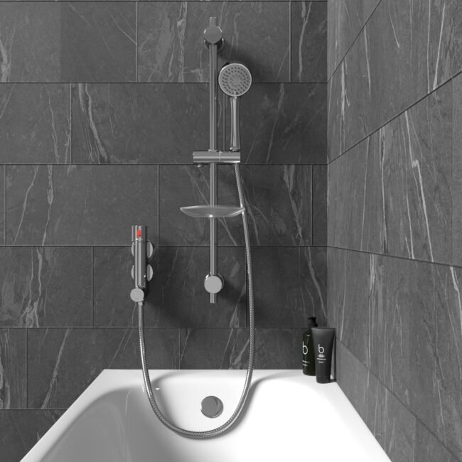 Vertical Thermostatic Shower Mixer Valve & Slider Rail. Handset & Hose Set