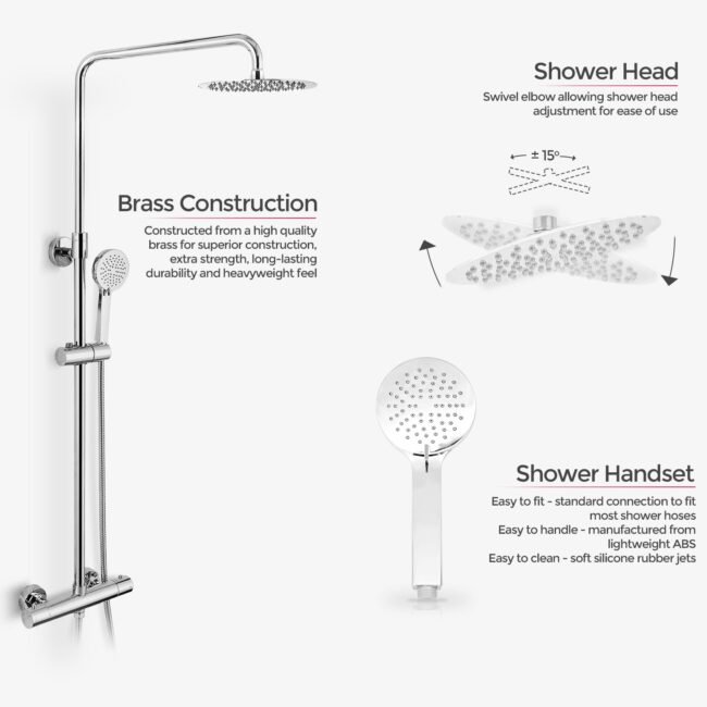 Helen Premier 8 Ultra Thin Round Thermostatic Dual Control Riser Shower Mixer - Image 6