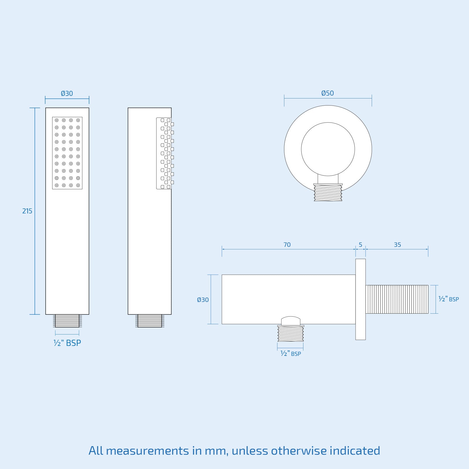 Temel 2 Way Matte Black Thermostatic Shower Mixer Valve With Handset. Head & Arm Set - Image 14