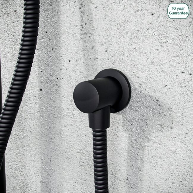 Round Matte Black Wall Mounted Outlet Elbow Shower Hose Concealed Connector Kit - Image 2
