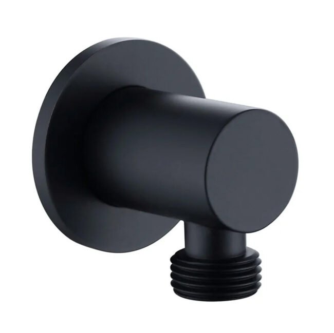 Round Matte Black Wall Mounted Outlet Elbow Shower Hose Concealed Connector Kit - Image 3