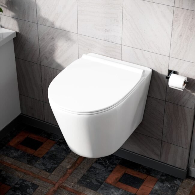 White Slim Seat WH Toilet Concealed Frame & Round Button Flush Plate - Image 3