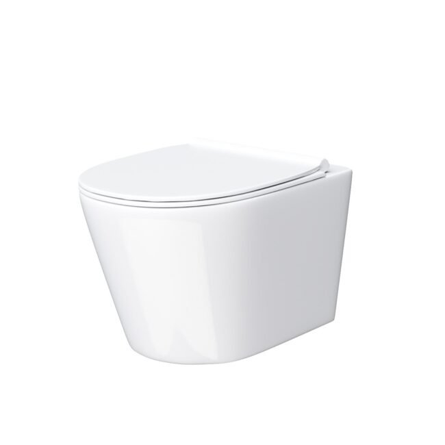 White Slim Seat WH Toilet Concealed Frame & Round Button Flush Plate - Image 4