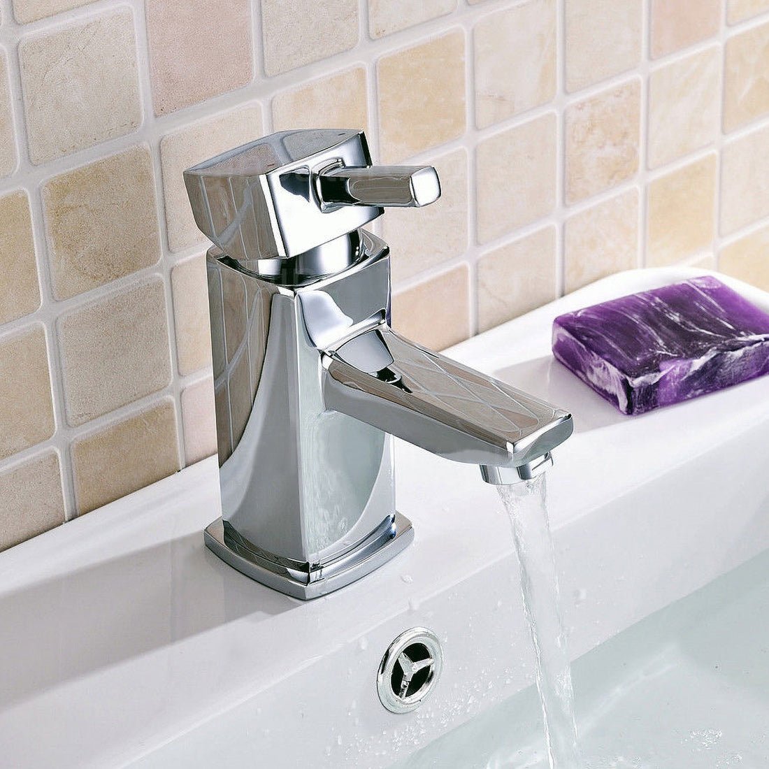 Boston Cloakroom Basin Mono Mixer Tap Chrome Square Single Lever Solid Brass