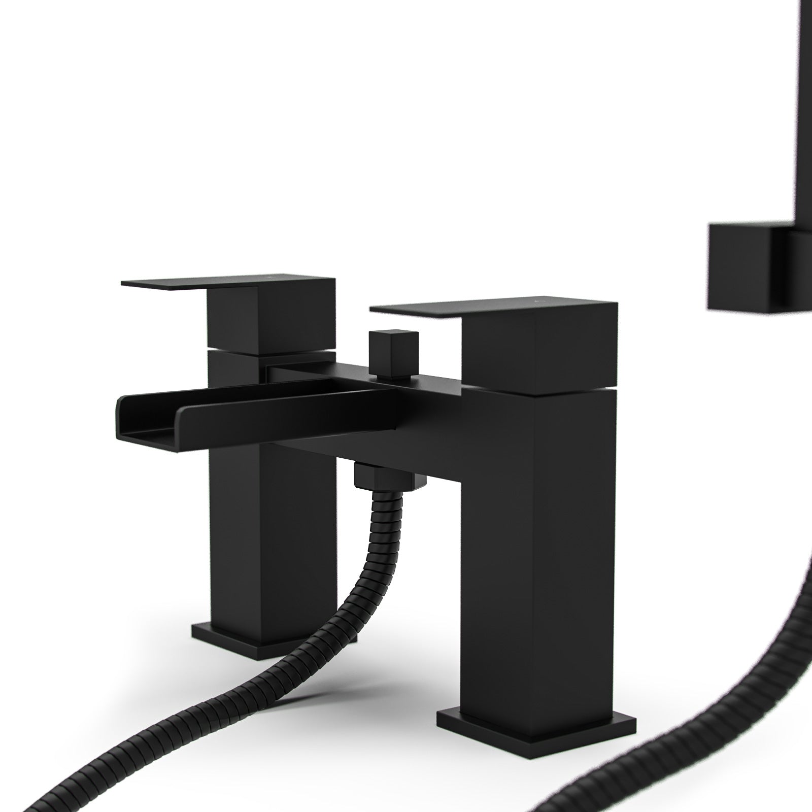 Ozone Contemporary Matte Black Waterfall Bath Shower Mixer Tap With Handset Kit - Image 6