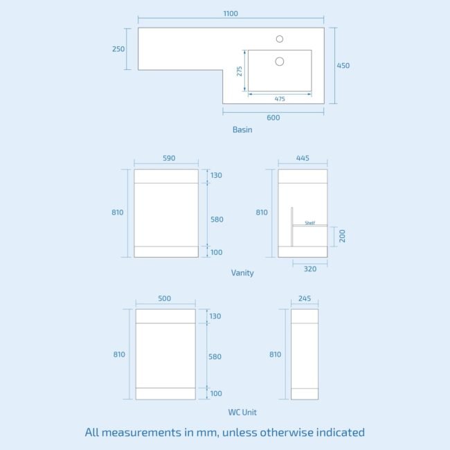 Aric RH 1100mm Vanity Basin Unit. WC Unit & Elora Back To Wall Toilet Grey - Image 11