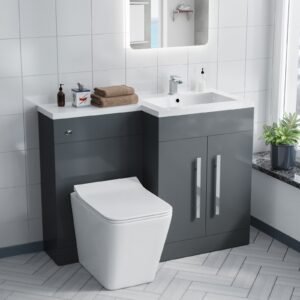 Aric RH 1100mm Vanity Basin Unit. WC Unit & Elora Back To Wall Toilet Grey