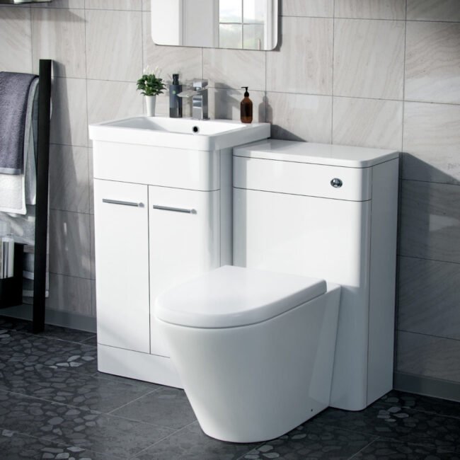 Afern 500mm Vanity Unit. WC Unit And Round BTW Toilet Gloss White